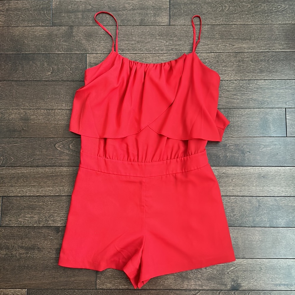 Bebe Draped Romper Pompeian Red 4 - Picture 2 of 10